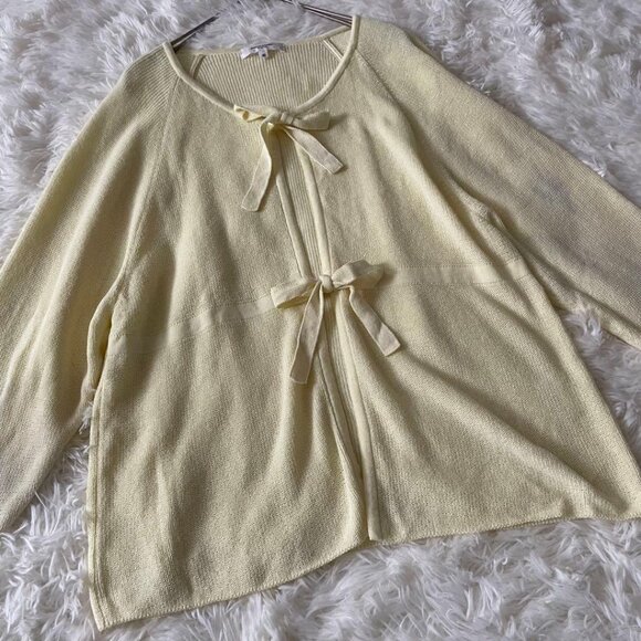 Hamiya Cardin Linen Blend Ribbon Cardigan Cream - Picture 3 of 5